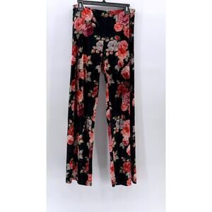 NALLY & MILLIE Women's Black Velour Floral Pull-On Elastic Waist Pants SZ XS